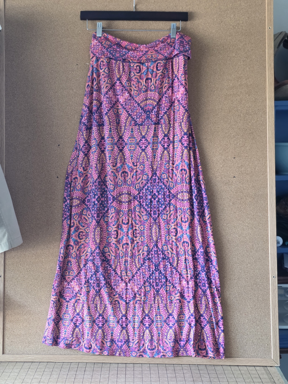 Cynthia Rowley Boho Print Maxi Skirt XL Rayon Stretch Festival Vibrant Pattern